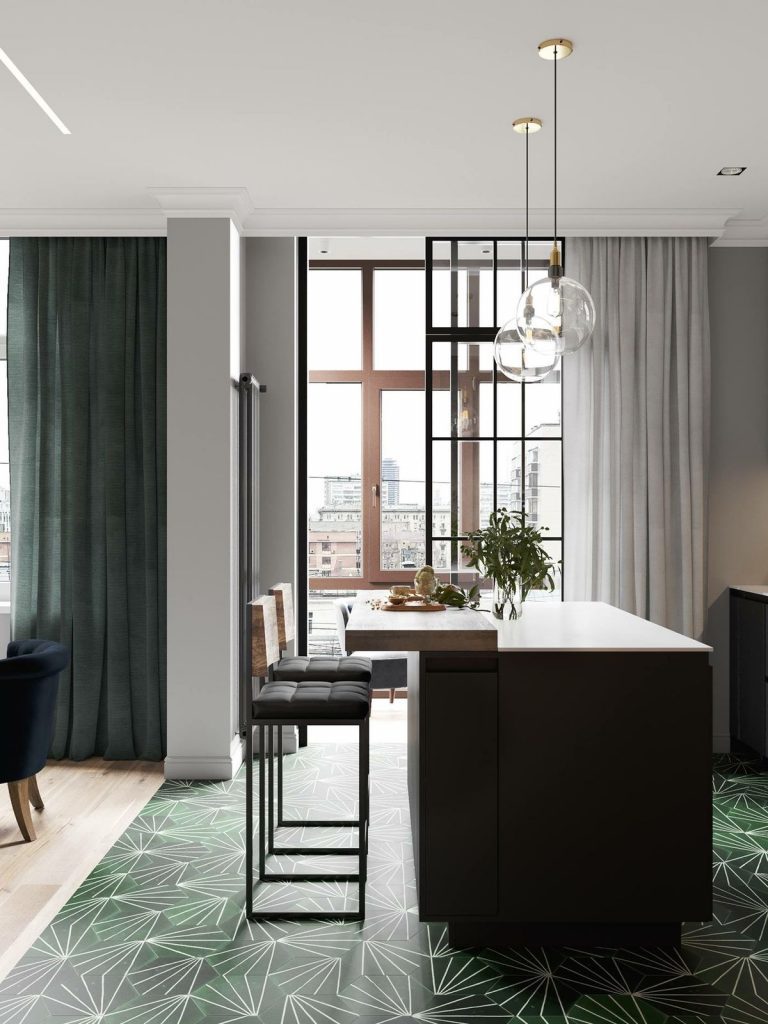 Pavimento che divide soggiorno e cucina (foto da Pinterest)